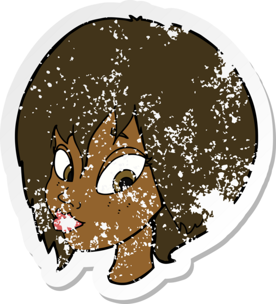 Çizgi filmin gerilimli retro yapıştırması. Bir insan tarafından çizilmiş güzel kadın suratı.