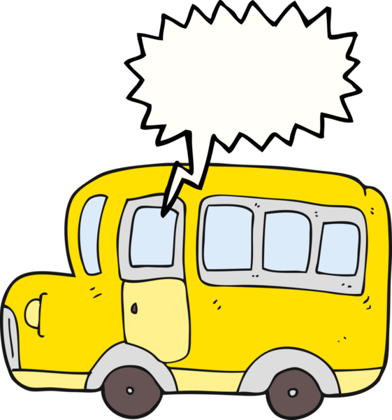 Bir insan tarafından çizilmiş serbest konuşma balonu karikatürü sarı okul otobüsü.