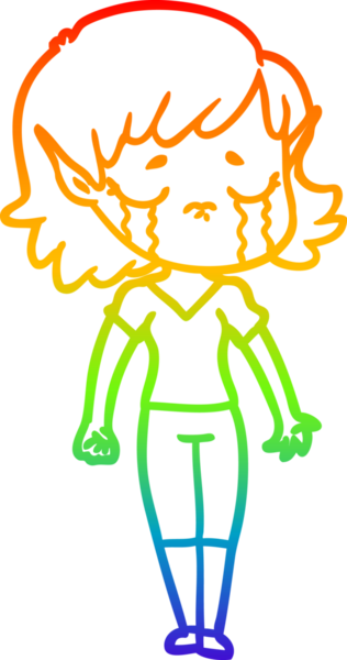 Gökkuşağı gradyan çizgisi bir insan tarafından çizilmiş ağlayan bir elf kızı çizimi