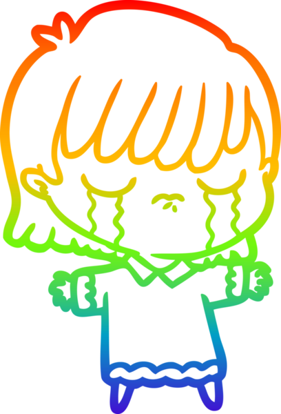 Gökkuşağı gradyan çizimi bir insan tarafından çizilmiş ağlayan bir çizgi kadın çizimi