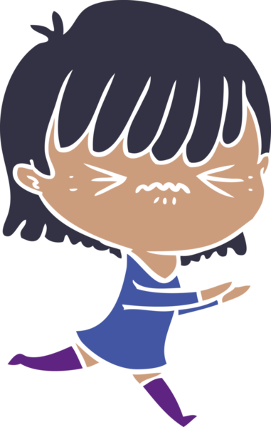 Bir insan tarafından çizilmiş düz renkli çizgi film kızı.