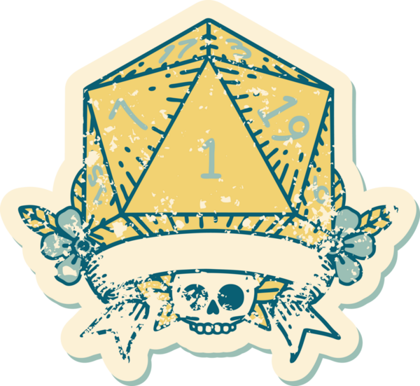 Retro Dövme Biçimi Doğal Bir d20 zar bir insan tarafından çizildi