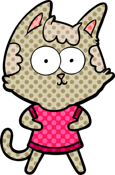 Bir insan tarafından çizilmiş mutlu çizgi film kedisi.