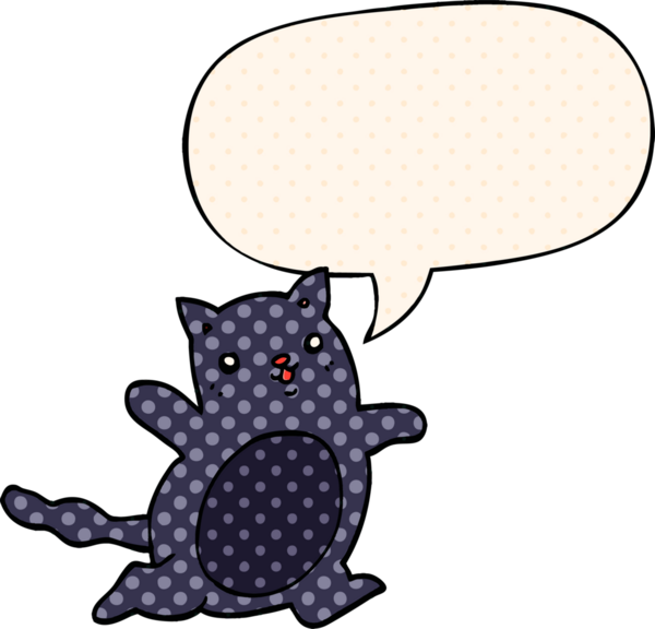 Çizgi roman tarzında konuşma balonu olan çizgi film kedisi bir insan tarafından çizildi.