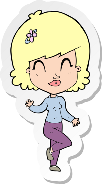 Çizgi film çıkartması. Dans eden güzel kadın. Bir insan tarafından çizilmiş.