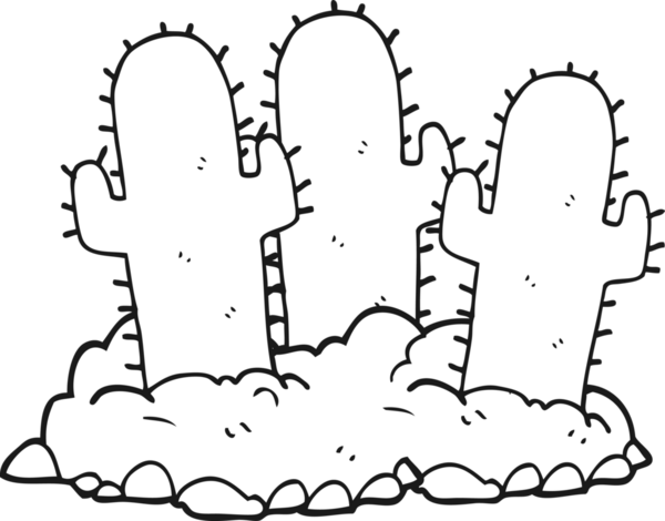 Bir insan tarafından çizilmiş siyah beyaz karikatür kaktüsü.