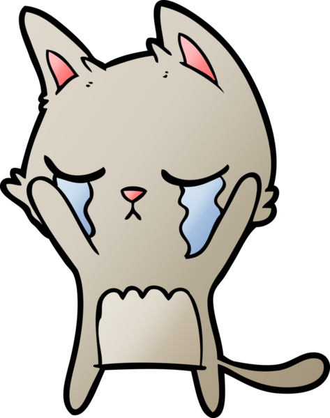 Bir insan tarafından çizilmiş ağlayan çizgi film kedisi.