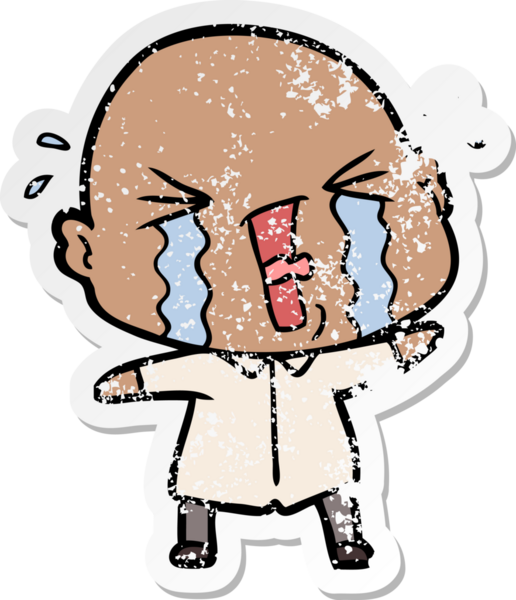 Bir insan tarafından çizilmiş ağlayan kel bir adamın sıkıntılı çıkartması.