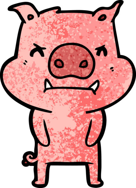 Bir insan tarafından çizilmiş kızgın çizgi film domuzu.