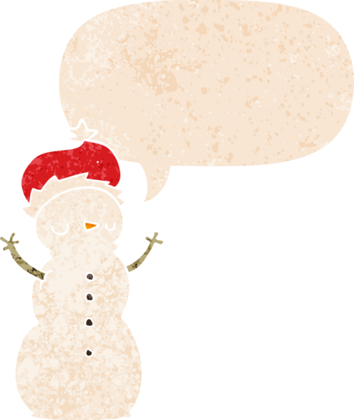 bir insan tarafından çizilmiş grunge sıkıntılı retro biçimli konuşma balonu ile kardan adam çizgi filmi