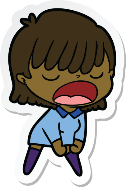 Bir insan tarafından çizilmiş yüksek sesle konuşan bir karikatür kadının çıkartması.