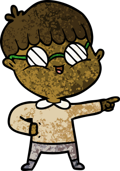 Bir insan tarafından çizilmiş gözlük takan çizgi film çocuğu.