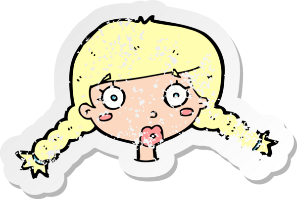 Bir insan tarafından çizilmiş, kafası karışmış bir kadın yüzünün gerilimli çıkartması.