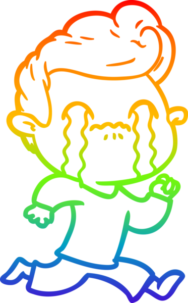 Gökkuşağı gradyan çizimi bir insan tarafından çizilmiş ağlayan bir karikatür adamı çiziyor.