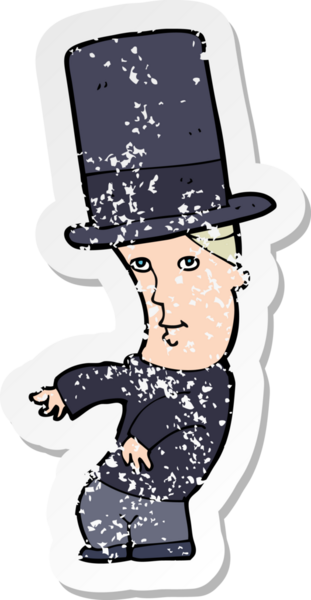 Bir insan tarafından çizilmiş silindir şapkalı bir çizgi film karakterinin gerilimli çıkartması.