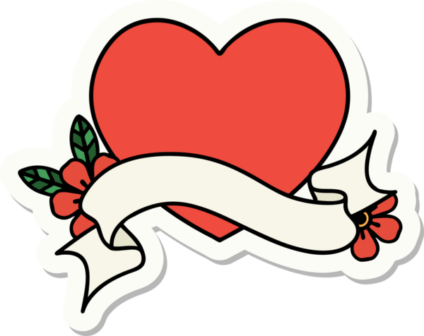 Bir insan tarafından çizilmiş bir kalbin bayrağıyla dövme stili çıkartması