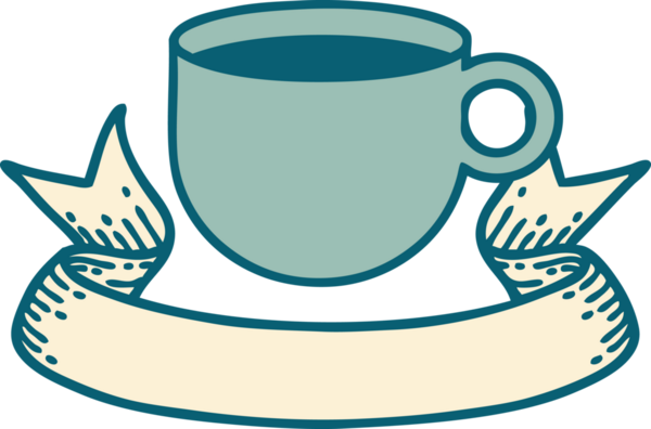 Geleneksel dövme ve bir insan tarafından çizilmiş bir fincan kahve.