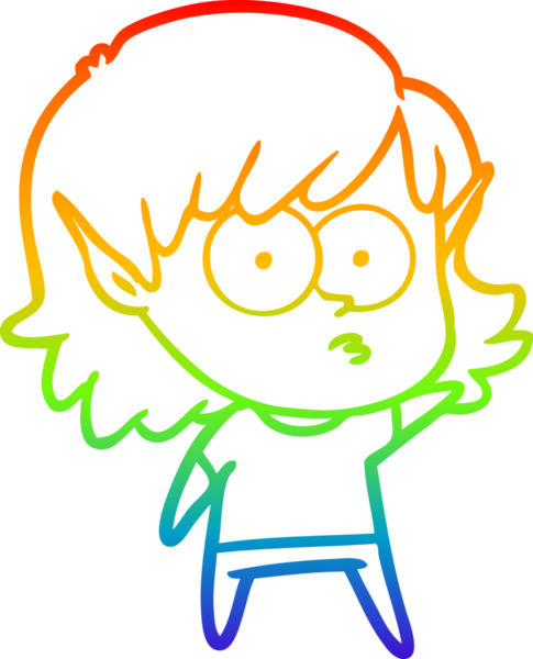 Gökkuşağı gradyan çizgi çizimi bir insan tarafından çizilmiş bir elf kızı