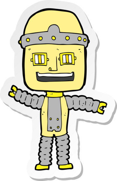 Bir insan tarafından çizilmiş robot sallayan bir çizgi film çıkartması.