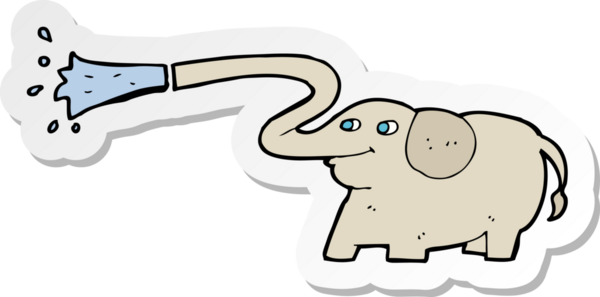 Bir insan tarafından çizilmiş su fışkırtan bir filin çıkartması.