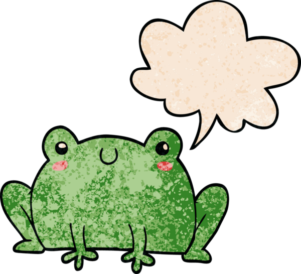 bir insan tarafından çizilmiş eski moda konuşma baloncuğu olan çizgi film kurbağası.