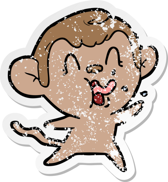 Bir insan tarafından çizilmiş çılgın bir çizgi maymunun sıkıntılı çıkartması.