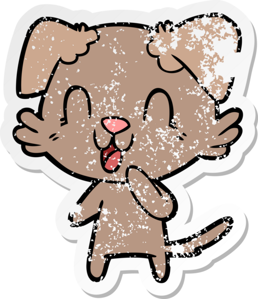 Bir insan tarafından çizilmiş, gülen bir köpeğin sıkıntılı çıkartması.