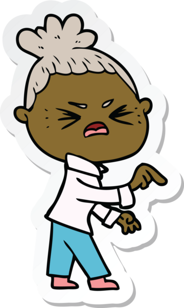 Bir insan tarafından çizilmiş kızgın bir karikatür çıkartması.