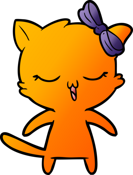 Bir insan tarafından çizilmiş kafasında yay olan çizgi film kedisi.