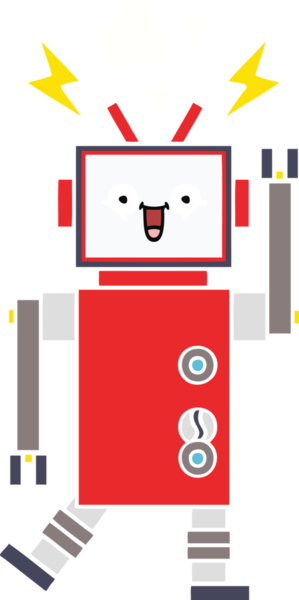 Bir insan tarafından çizilmiş düz renkli bir robot karikatürü