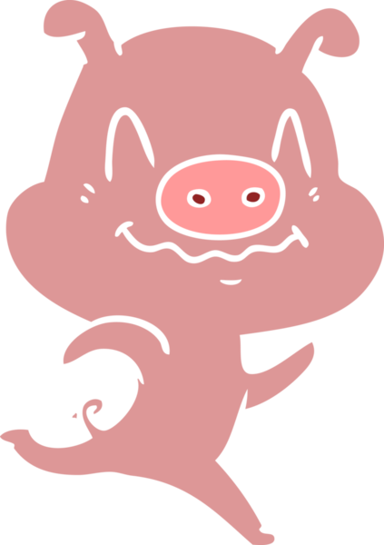 Bir insan tarafından çizilmiş düz renkli çizgi film domuzu.