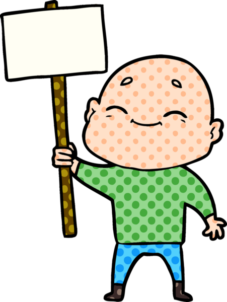 Bir insan tarafından çizilmiş mutlu, kel adam.