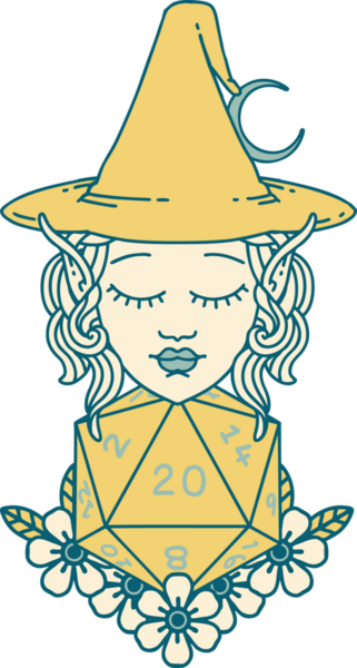 Retro Dövme Biçimli elf karakteri Bir insan tarafından çizilmiş doğal yirmi zar atışıyla