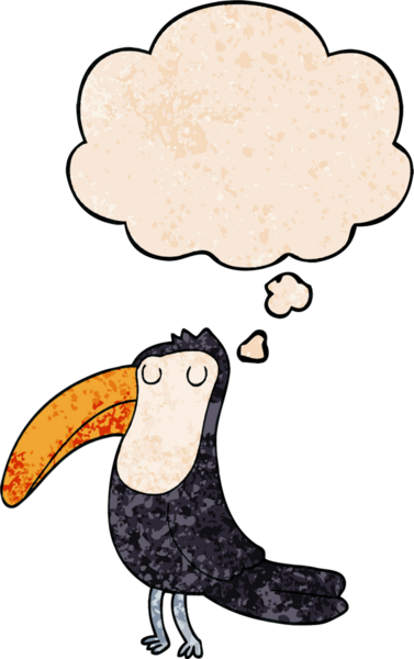 Bir insan tarafından çizilmiş grunge desen tarzında düşünce baloncuğu olan çizgi film tukan.