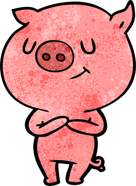 Bir insan tarafından çizilmiş mutlu çizgi film domuzu.
