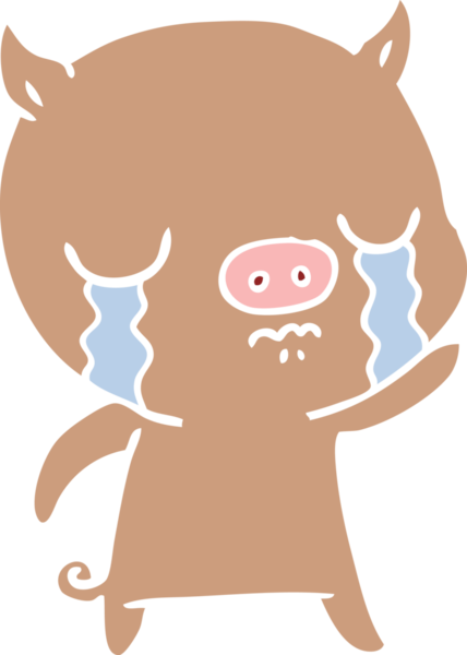 Çizgi film karakteri gibi ağlayan domuz bir insan tarafından çizilmiş el sallayarak veda ediyor.