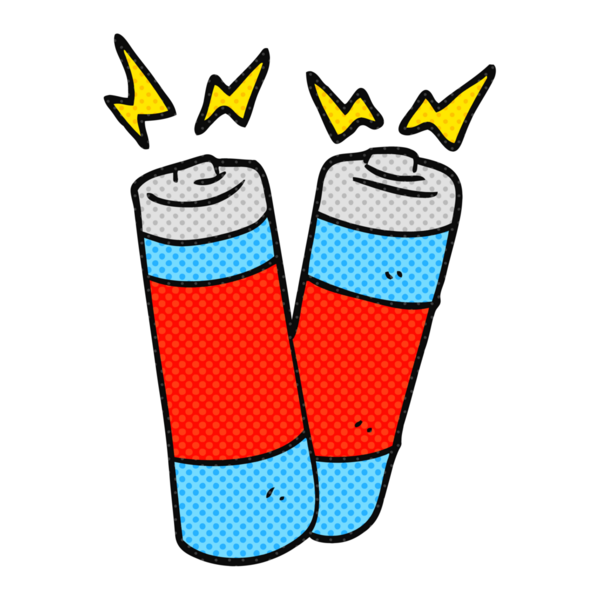 Bir insan tarafından çizilmiş karikatür pilleri.