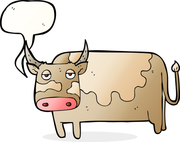 Bir insan tarafından çizilmiş konuşma balonlu bir inek.