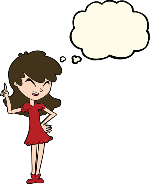 Bir insan tarafından çizilen düşünce baloncuğuyla nokta koyan çizgi film kızı.