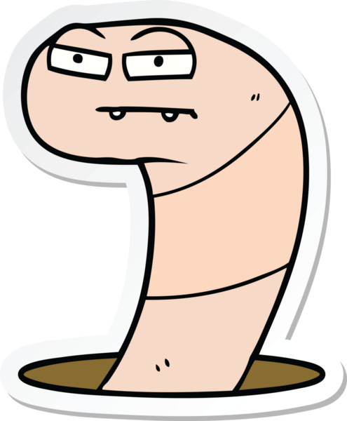 Bir insan tarafından çizilmiş bir karikatür solucanı çıkartması.