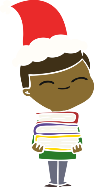 Bir insan tarafından çizilmiş Noel Baba şapkası takan gülümseyen bir çocuğun el çizimi.