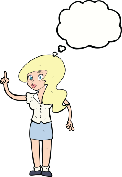 Bir insan tarafından çizilmiş düşünce baloncuğu olan güzel bir kadın.