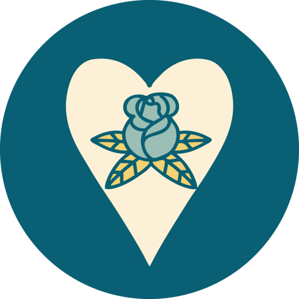 Bir insan tarafından çizilmiş kalp ve çiçeklerin ikonik dövme şekli