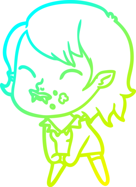 Bir insan tarafından çizilmiş yanağında kan olan vampir bir kızın çizdiği soğuk çizgi.