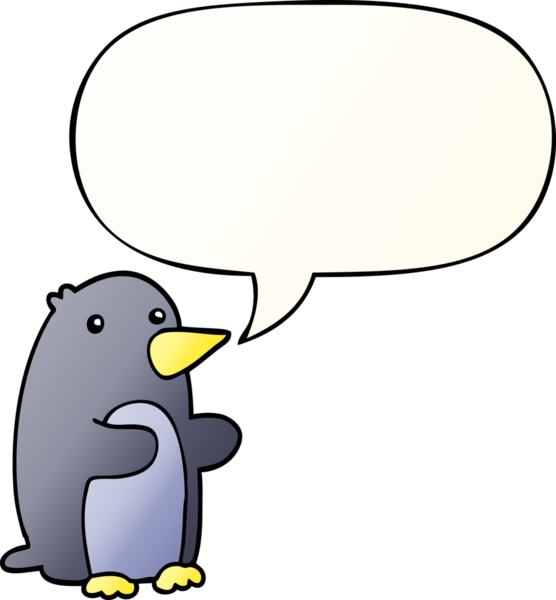 bir insan tarafından çizilmiş düzgün eğimli konuşma baloncuğu olan penguen çizgi filmi