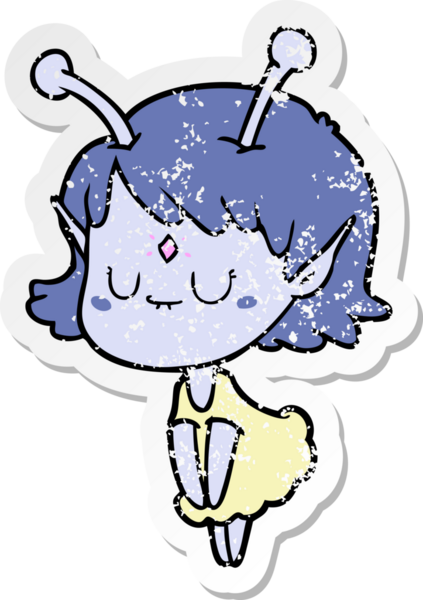 Bir insan tarafından çizilmiş uzaylı bir kızın sıkıntılı çıkartması.