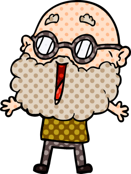 Bir insan tarafından çizilmiş sakallı neşeli bir adam.