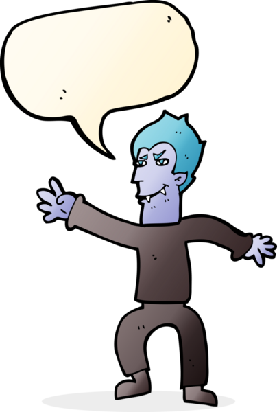 Bir insan tarafından çizilmiş konuşma balonu olan bir vampir adam.