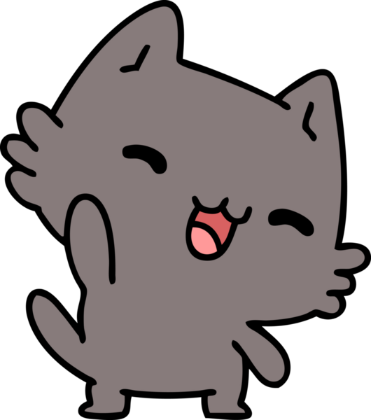 Bir insan tarafından çizilmiş şirin, mutlu bir kedi çizgi filmi.