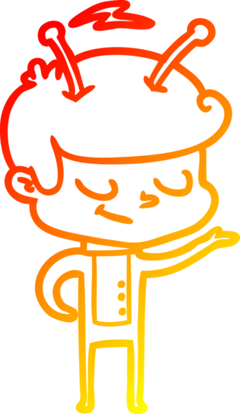 Bir insan tarafından çizilmiş dost canlısı bir uzay adamının sıcak çizgi çizimi